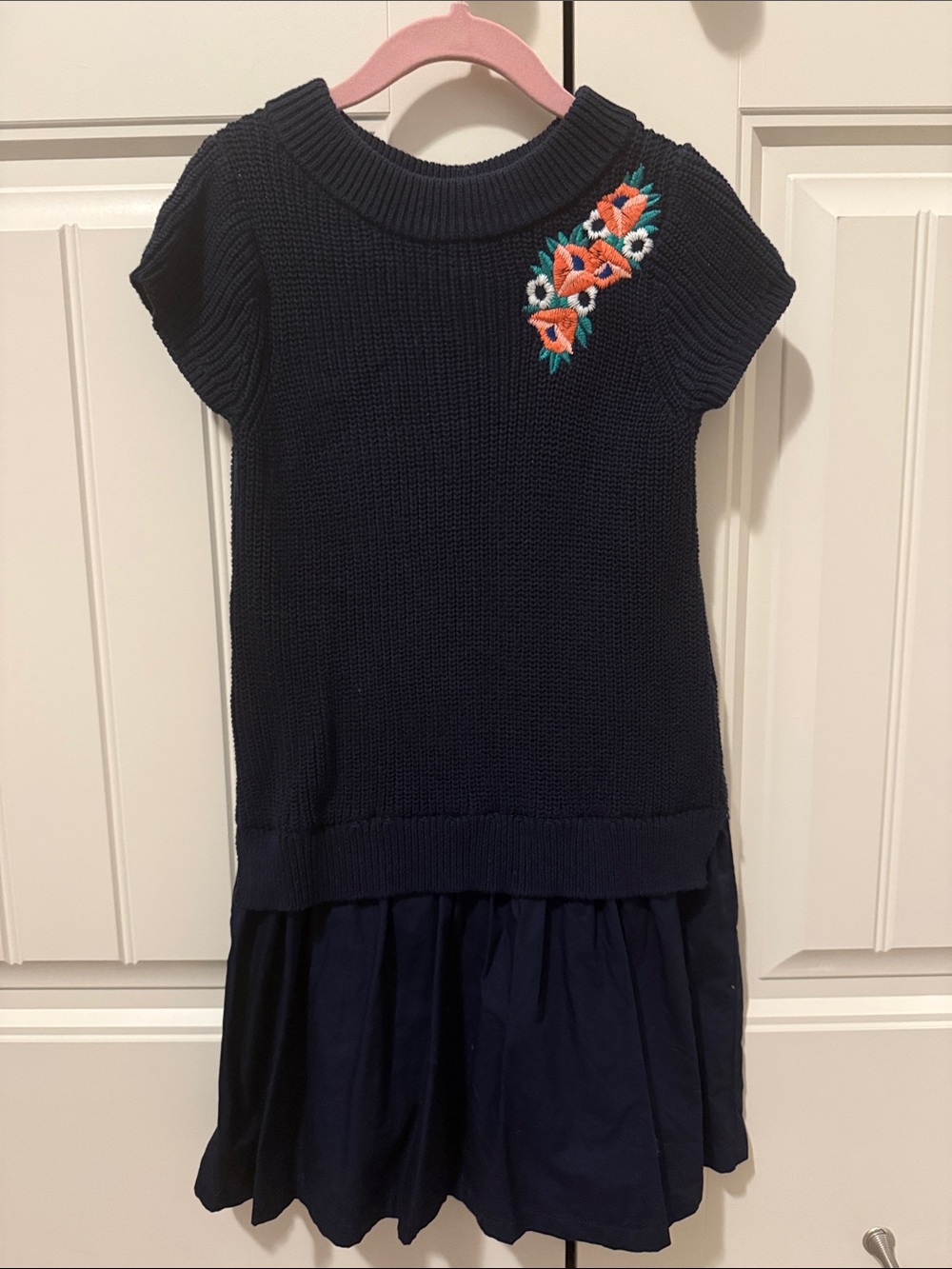 Janie and Jack Navy Knit Dress with Orange Floral Accent